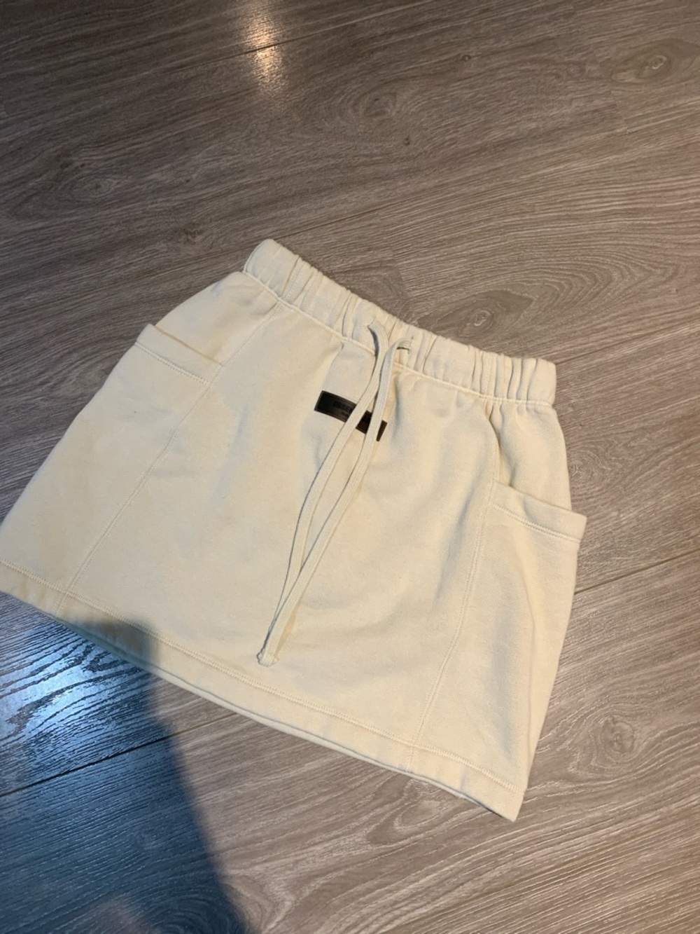 Essentials Cream Mini Skirt with Drawstring Waist